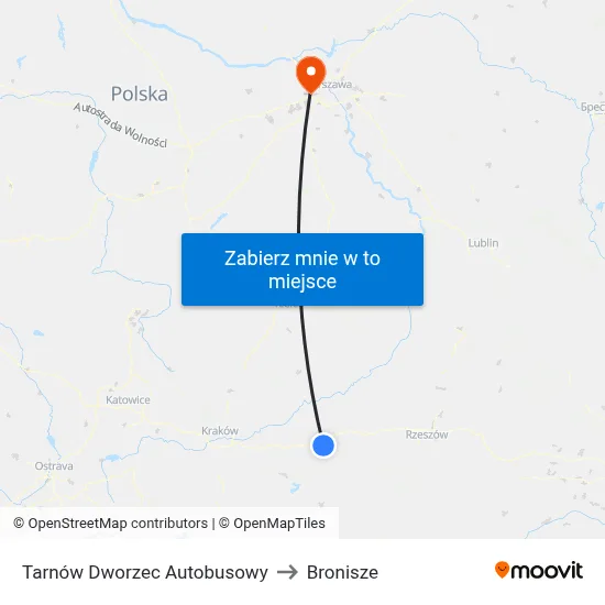 Tarnów Dworzec Autobusowy to Bronisze map
