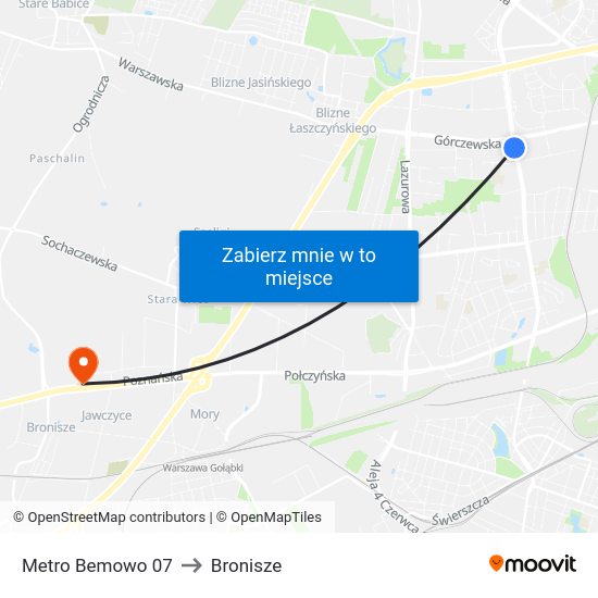 Metro Bemowo to Bronisze map