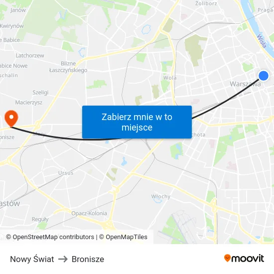 Nowy Świat to Bronisze map