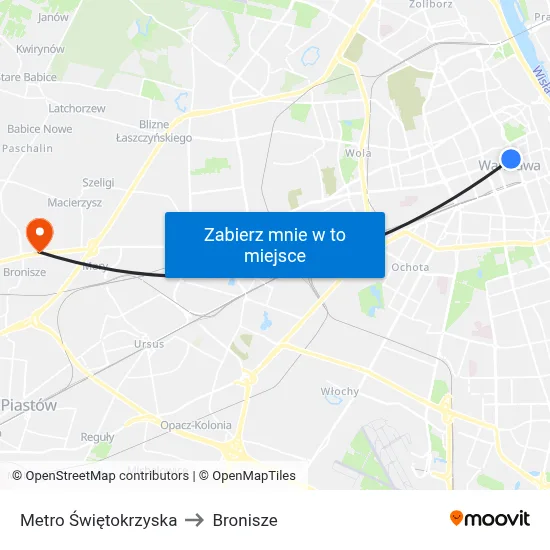 Metro Świętokrzyska to Bronisze map