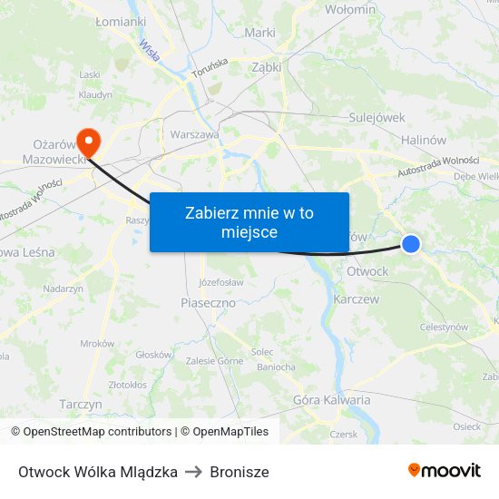 Otwock Wólka Mlądzka to Bronisze map