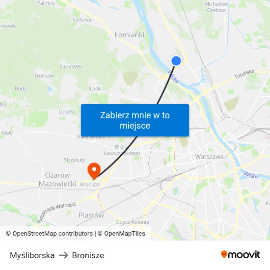 Myśliborska to Bronisze map