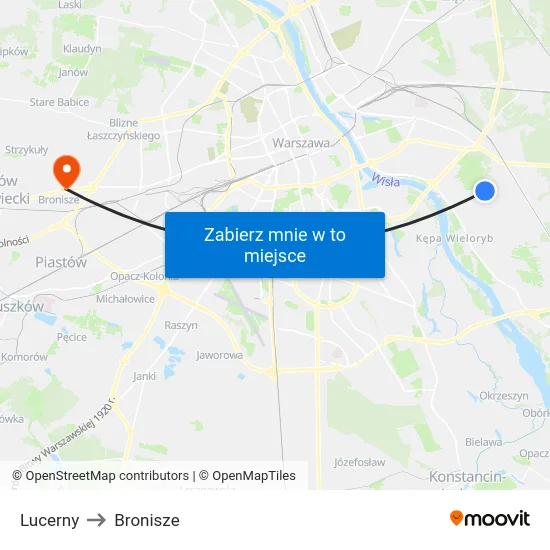 Lucerny to Bronisze map