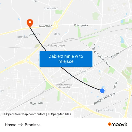 Hassa to Bronisze map