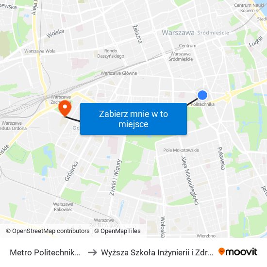 Metro Politechnika 07 to Wyższa Szkoła Inżynierii i Zdrowia map