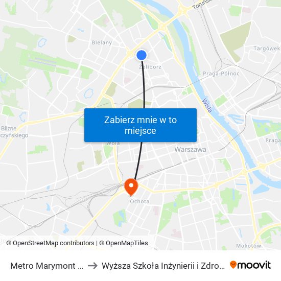 Metro Marymont 06 to Wyższa Szkoła Inżynierii i Zdrowia map