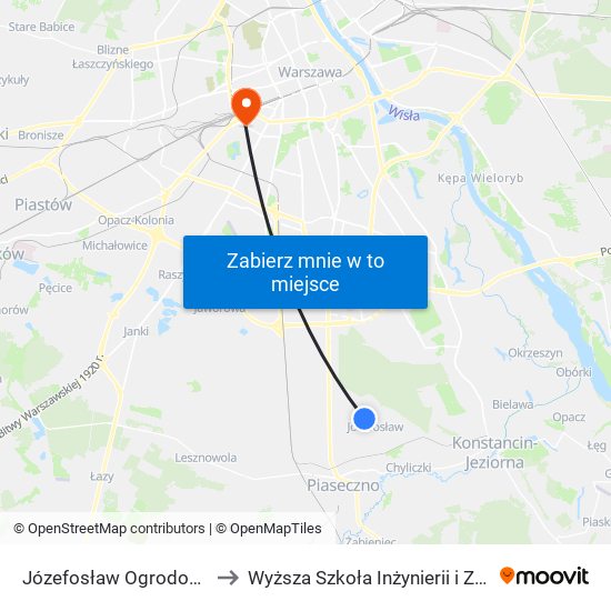 Józefosław Ogrodowa 01 to Wyższa Szkoła Inżynierii i Zdrowia map