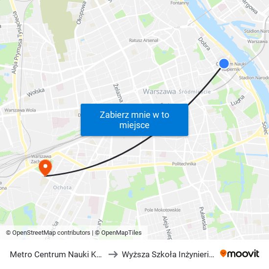 Metro Centrum Nauki Kopernik 05 to Wyższa Szkoła Inżynierii i Zdrowia map