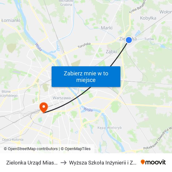 Zielonka Urząd Miasta 02 to Wyższa Szkoła Inżynierii i Zdrowia map