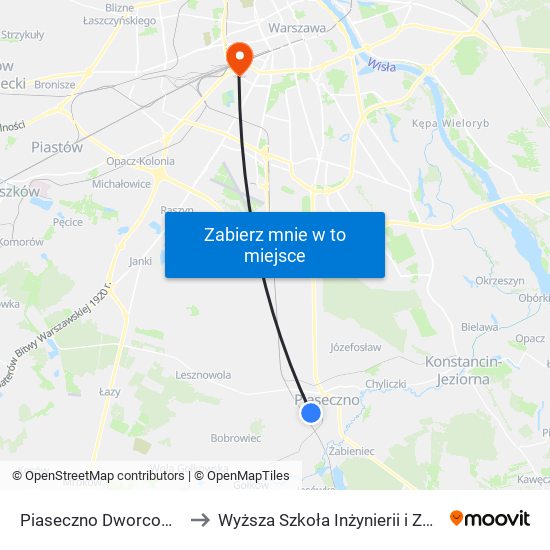 Piaseczno Dworcowa 01 to Wyższa Szkoła Inżynierii i Zdrowia map