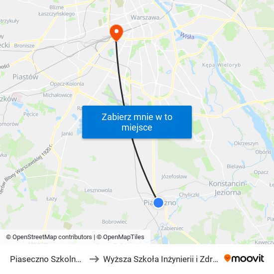 Piaseczno Szkolna 03 to Wyższa Szkoła Inżynierii i Zdrowia map