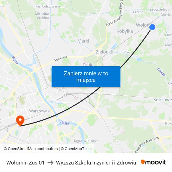 Wołomin Zus to Wyższa Szkoła Inżynierii i Zdrowia map