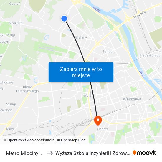 Metro Młociny 24 to Wyższa Szkoła Inżynierii i Zdrowia map