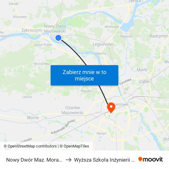 Nowy Dwór Maz. Morawicza 01 to Wyższa Szkoła Inżynierii i Zdrowia map