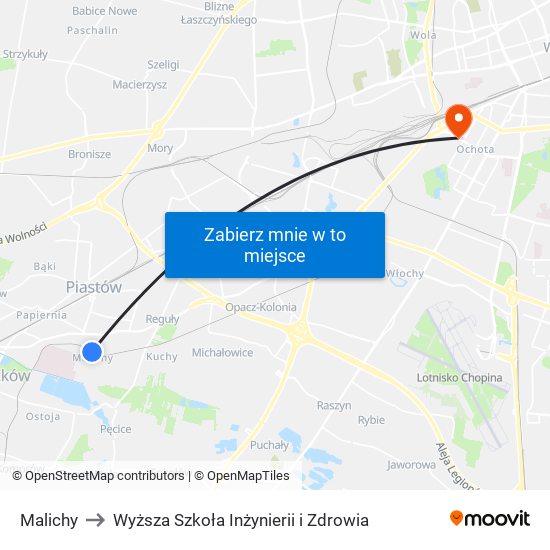 Malichy to Wyższa Szkoła Inżynierii i Zdrowia map