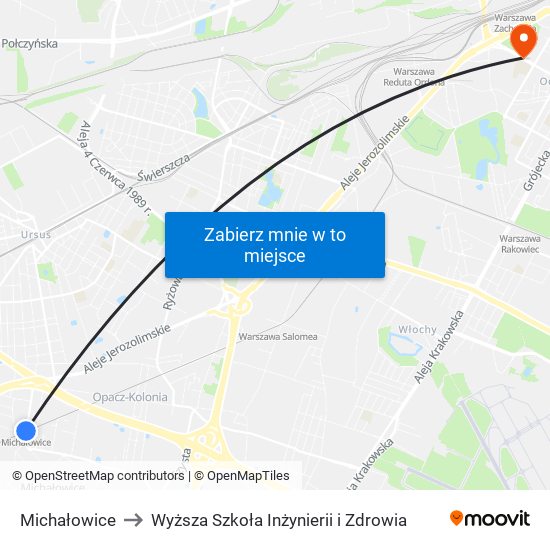 Michałowice to Wyższa Szkoła Inżynierii i Zdrowia map