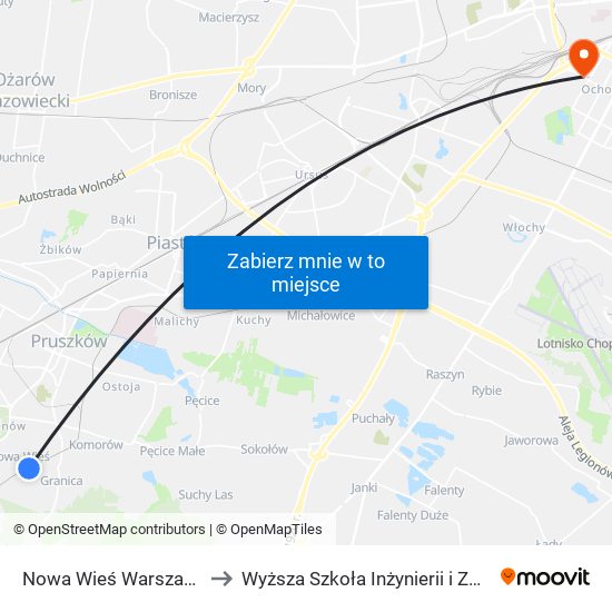 Nowa Wieś Warszawska to Wyższa Szkoła Inżynierii i Zdrowia map