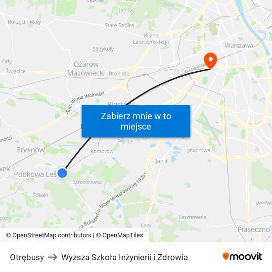 Otrębusy to Wyższa Szkoła Inżynierii i Zdrowia map