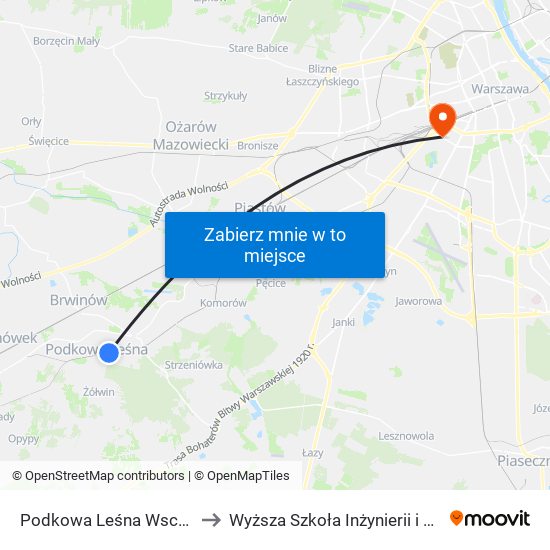 Podkowa Leśna Wschodnia to Wyższa Szkoła Inżynierii i Zdrowia map