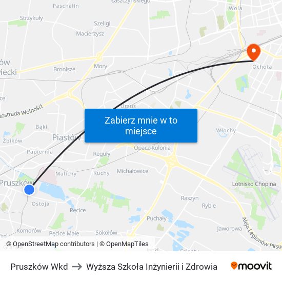 Pruszków Wkd to Wyższa Szkoła Inżynierii i Zdrowia map