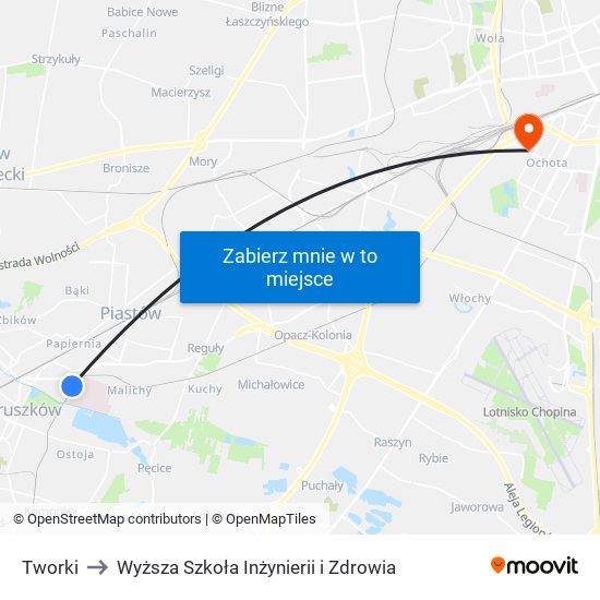 Tworki to Wyższa Szkoła Inżynierii i Zdrowia map