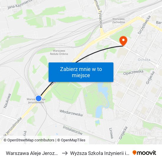 Warszawa Aleje Jerozolimskie to Wyższa Szkoła Inżynierii i Zdrowia map