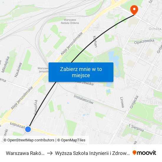 Warszawa Raków to Wyższa Szkoła Inżynierii i Zdrowia map