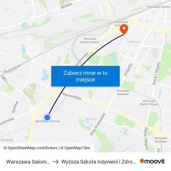 Warszawa Salomea to Wyższa Szkoła Inżynierii i Zdrowia map