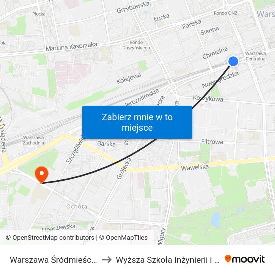 Warszawa Śródmieście WKD to Wyższa Szkoła Inżynierii i Zdrowia map