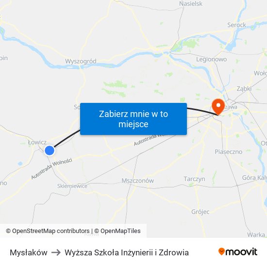 Mysłaków to Wyższa Szkoła Inżynierii i Zdrowia map