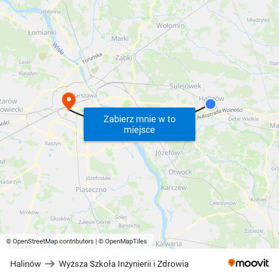 Halinów to Wyższa Szkoła Inżynierii i Zdrowia map