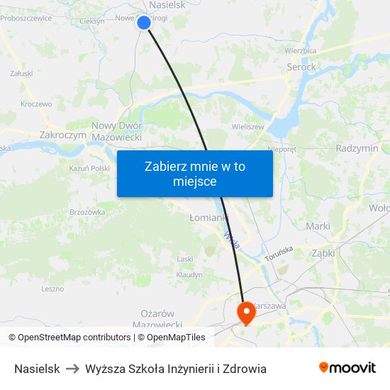 Nasielsk to Wyższa Szkoła Inżynierii i Zdrowia map