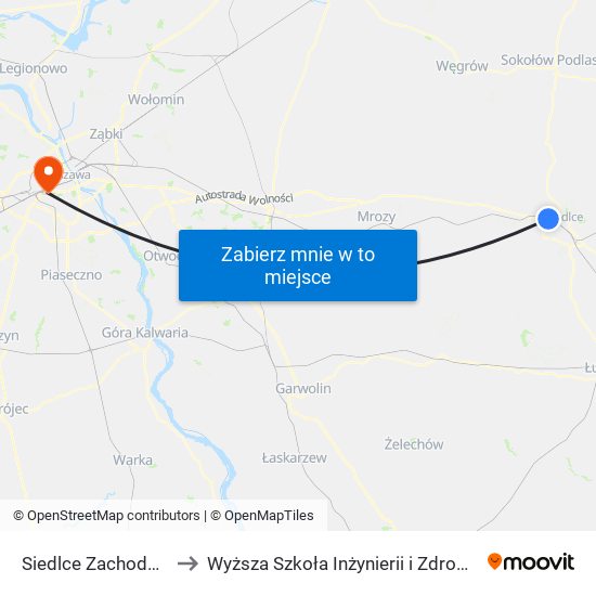 Siedlce Zachodnie to Wyższa Szkoła Inżynierii i Zdrowia map