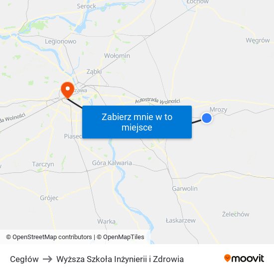 Cegłów to Wyższa Szkoła Inżynierii i Zdrowia map