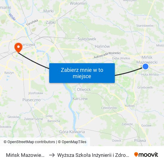 Mińsk Mazowiecki to Wyższa Szkoła Inżynierii i Zdrowia map