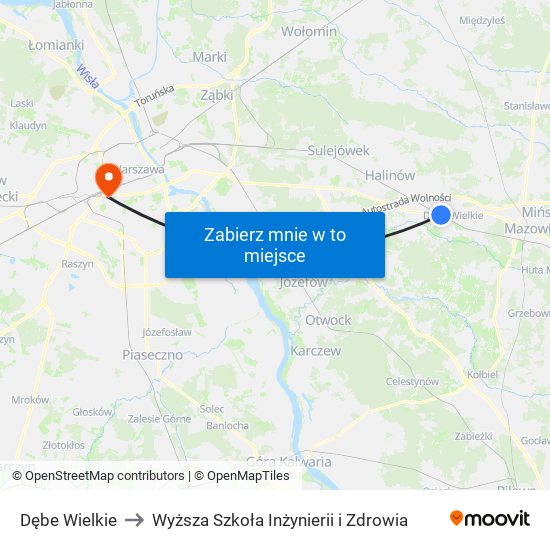 Dębe Wielkie to Wyższa Szkoła Inżynierii i Zdrowia map