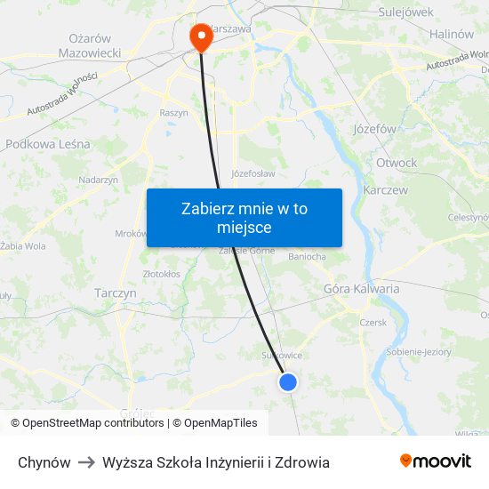 Chynów to Wyższa Szkoła Inżynierii i Zdrowia map