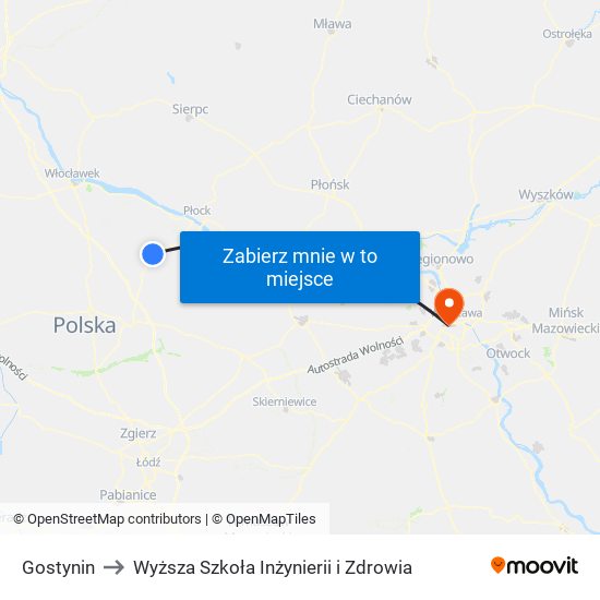 Gostynin to Wyższa Szkoła Inżynierii i Zdrowia map