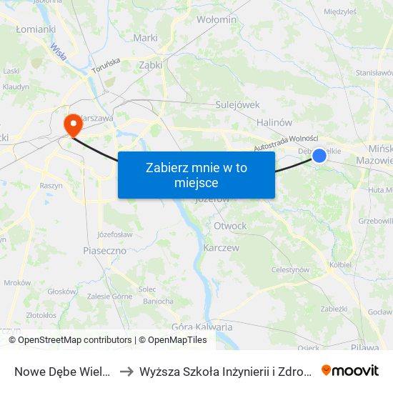 Nowe Dębe Wielkie to Wyższa Szkoła Inżynierii i Zdrowia map