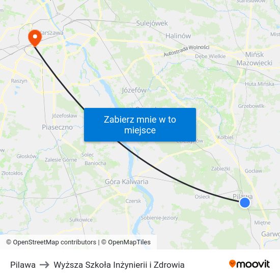 Pilawa to Wyższa Szkoła Inżynierii i Zdrowia map