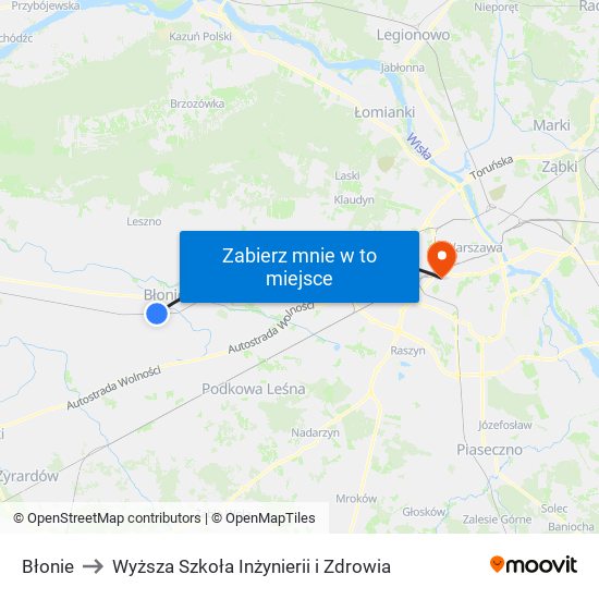 Błonie to Wyższa Szkoła Inżynierii i Zdrowia map