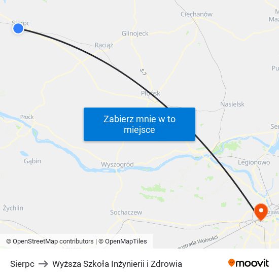 Sierpc to Wyższa Szkoła Inżynierii i Zdrowia map