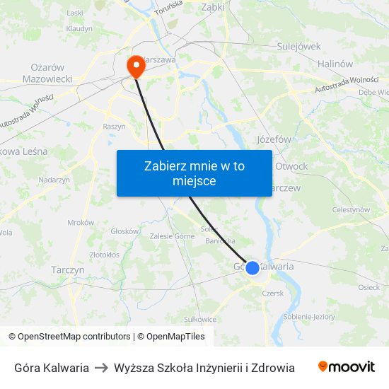 Góra Kalwaria to Wyższa Szkoła Inżynierii i Zdrowia map