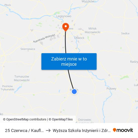 25 Czerwca / Kaufland to Wyższa Szkoła Inżynierii i Zdrowia map