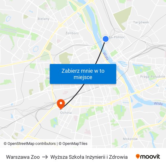 Warszawa Zoo to Wyższa Szkoła Inżynierii i Zdrowia map