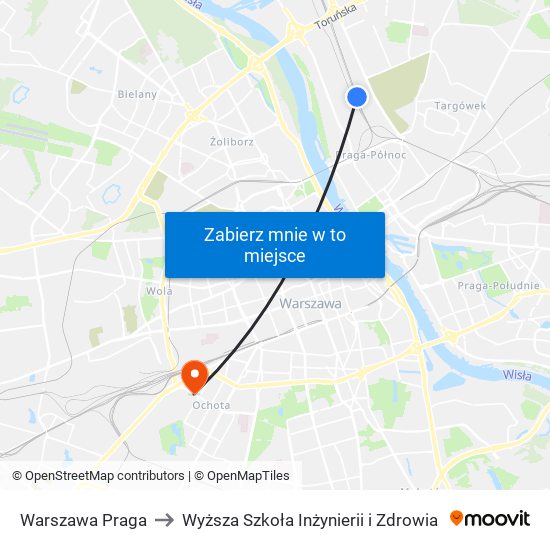 Warszawa Praga to Wyższa Szkoła Inżynierii i Zdrowia map