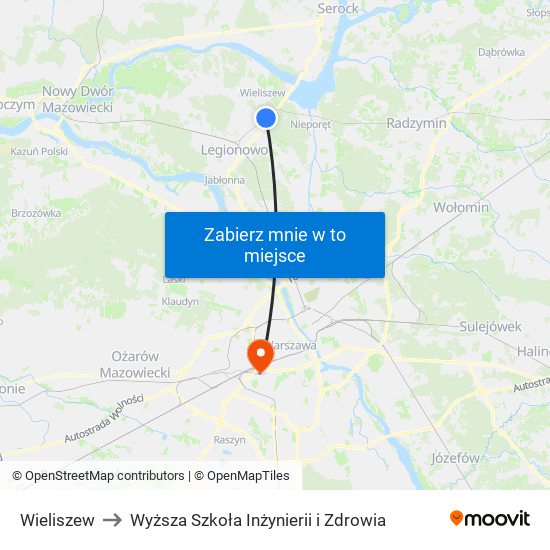 Wieliszew to Wyższa Szkoła Inżynierii i Zdrowia map