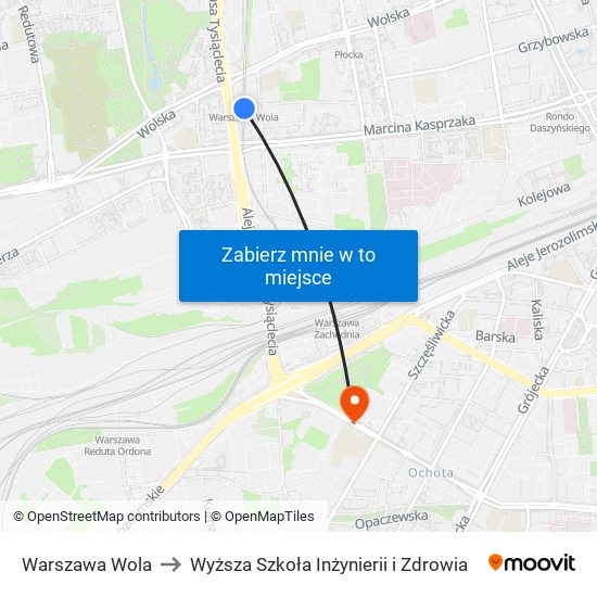 Warszawa Wola to Wyższa Szkoła Inżynierii i Zdrowia map