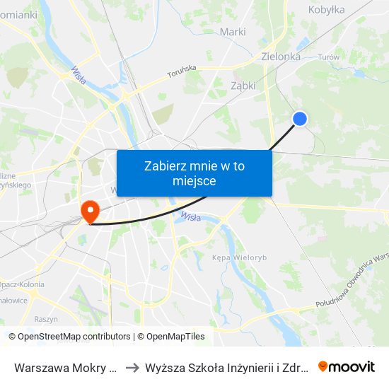 Warszawa Mokry Ług to Wyższa Szkoła Inżynierii i Zdrowia map