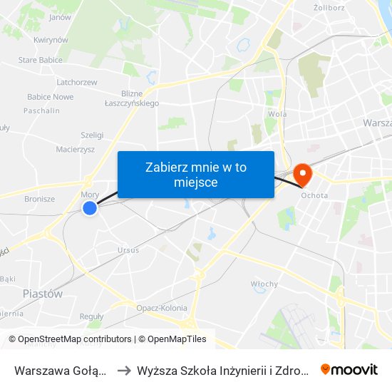 Warszawa Gołąbki to Wyższa Szkoła Inżynierii i Zdrowia map